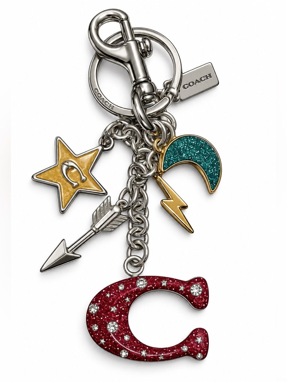 Coach Signature Mix Celestial Bag Charm F76450 Moon Star Glitter C NWOT